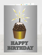 Load image into Gallery viewer, Birthday Card -Cupcake Silver Backgrouond