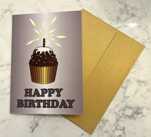 Load image into Gallery viewer, Birthday Card -Cupcake Silver Backgrouond