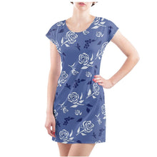 Load image into Gallery viewer, Premium White Rose on Blue Tunic Dress