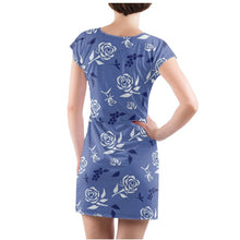 Load image into Gallery viewer, Premium White Rose on Blue Tunic Dress