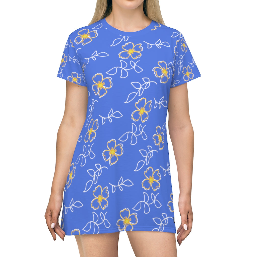 royal blue t shirt dress Solid Dark Royal Blue T-shirt Dress for Women, Cute Aesthetic Fashion Shirt Dress, All over Print, Loungewear, Aloha Hawaiian Beach Dress
