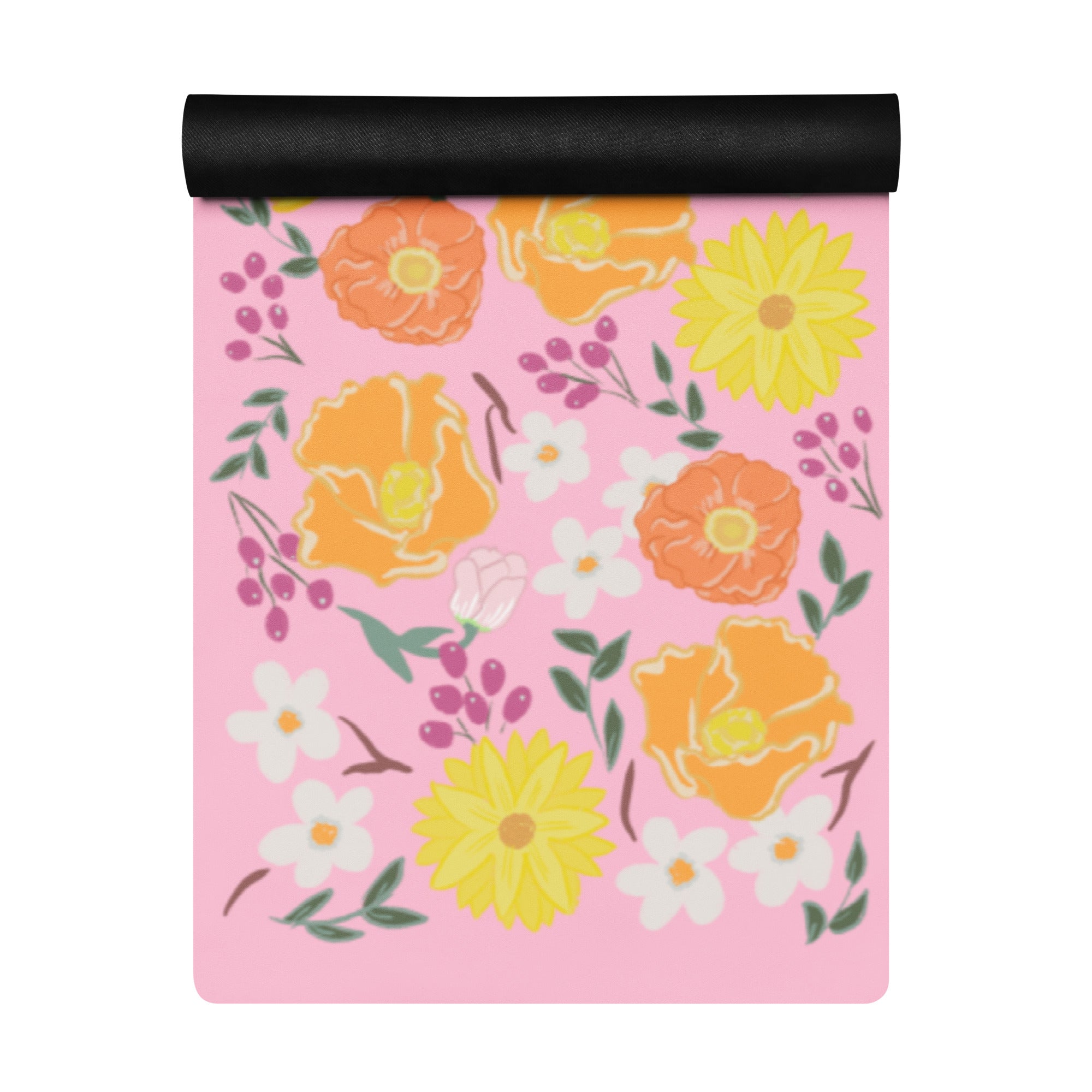 Rubber Yoga Mat with Strap - Modern Florals on newest Peachy-Pink - 68