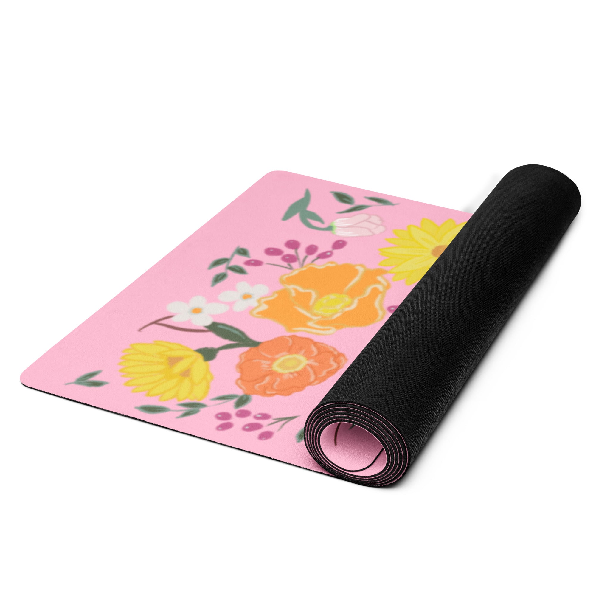 Rubber Yoga Mat with Strap - Modern Florals on Peachy-Pink - 68