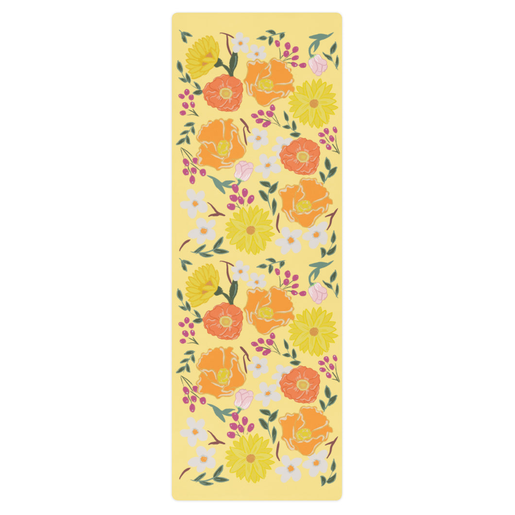 Floral Rubber Yoga Mat - Yellow