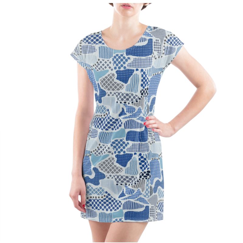 Premium Blue-Gray Abstract Tunic Dress