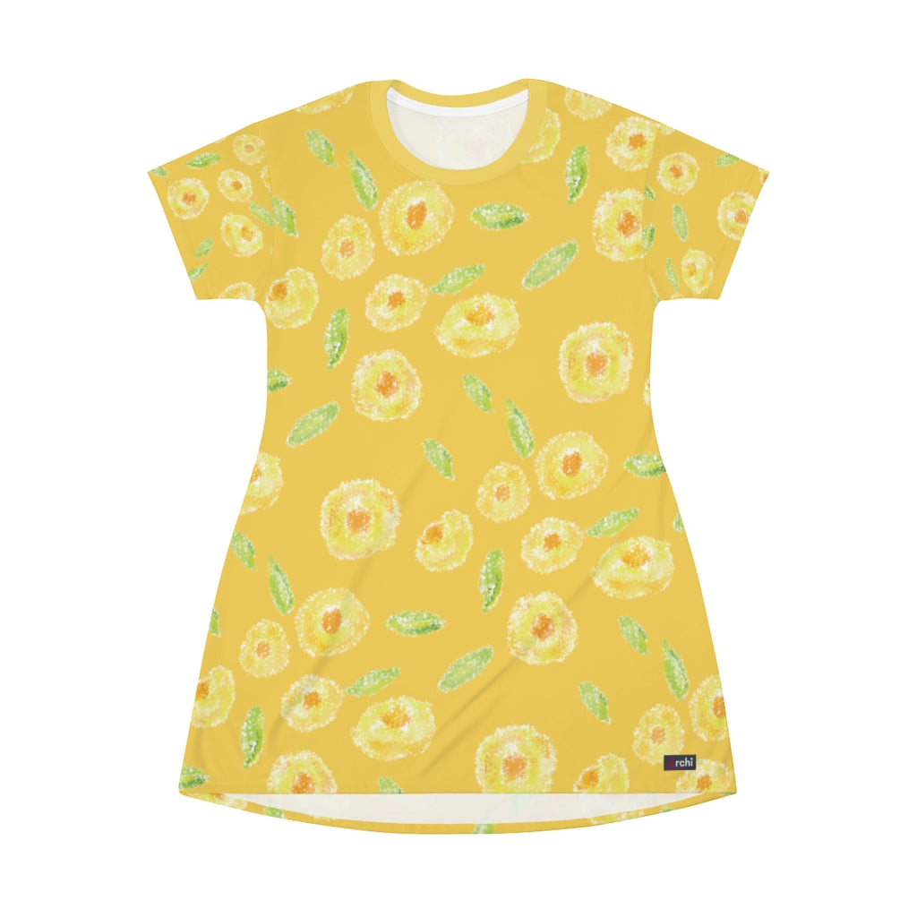 Yellow Flower T-shirt Dress