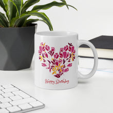Load image into Gallery viewer, Floral Heart Mug with Happy Birthday
