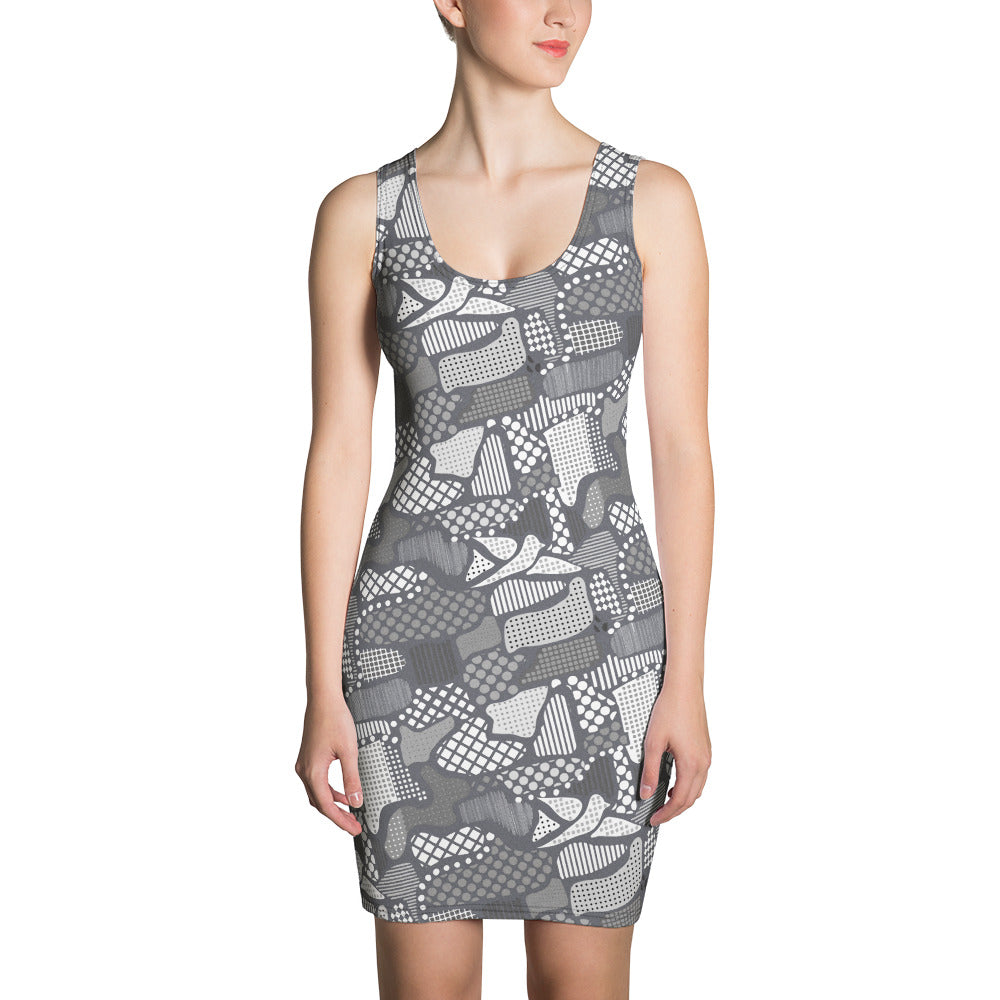 Gray Abstract Fitted Dress