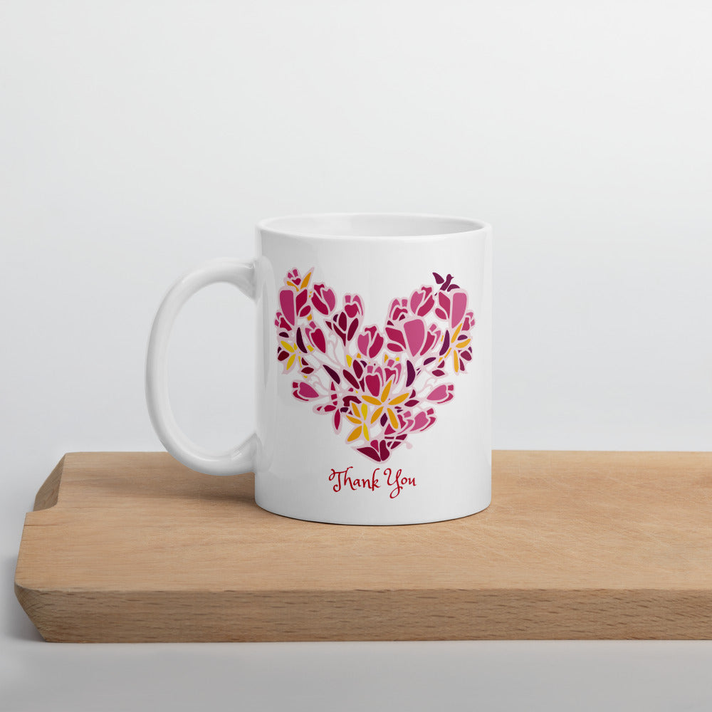 Floral Heart Mug with Thank You